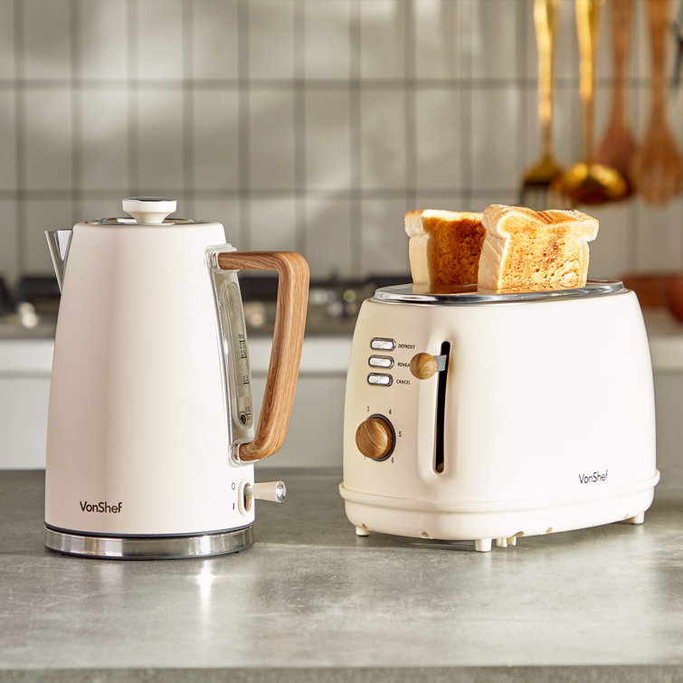 VonShef Cream & Wood Kettle & Toaster Set Wayfair.co.uk